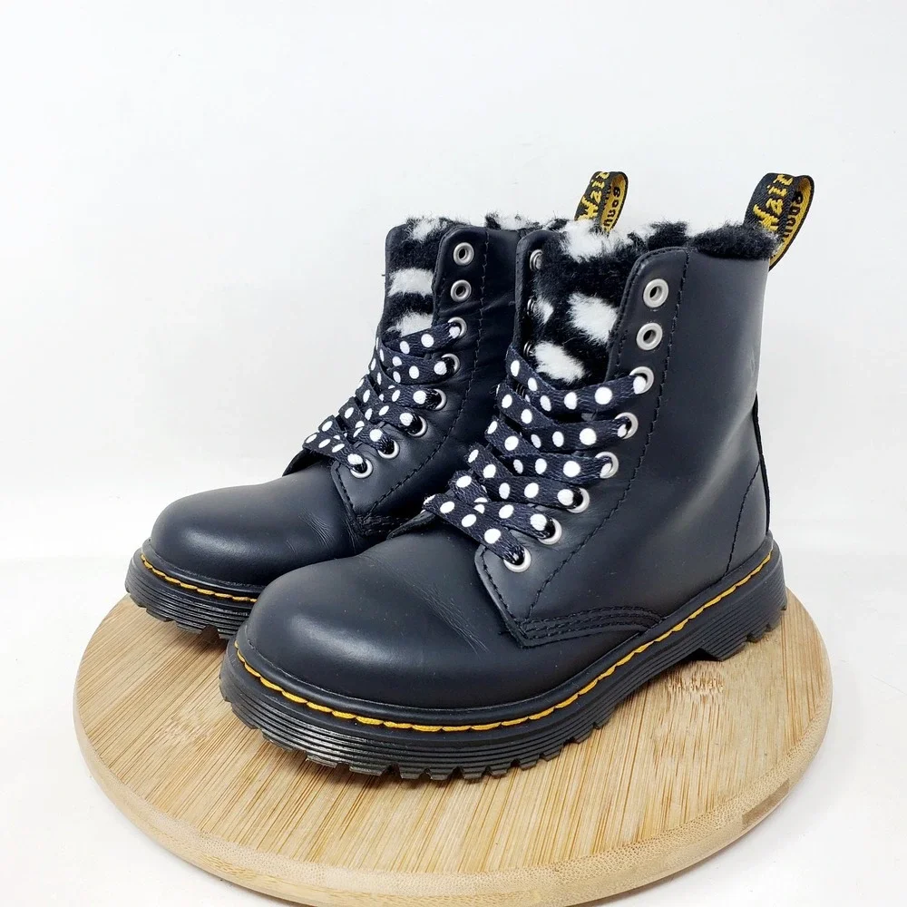 Dr Martens Serena Boots Kids 11 Black Lined Polka Dot Zip 8 Eye Boys Girls Shoes